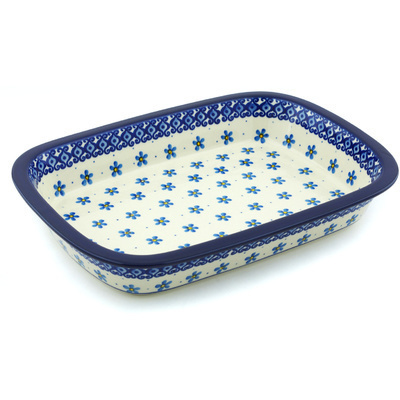 Polish Pottery Rectangular Baker with Grip Lip 12-inch Flower Doodle