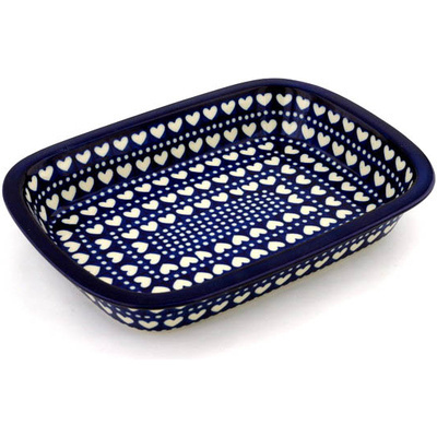 Polish Pottery Rectangular Baker with Grip Lip 12-inch Heart To Heart