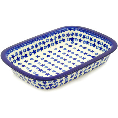 Polish Pottery Rectangular Baker with Grip Lip 12-inch Stars And Fireworks