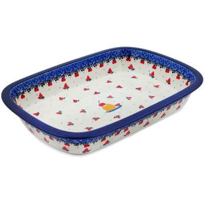 Polish Pottery Rectangular Baker with Grip Lip 12-inch Strawberry Surpise