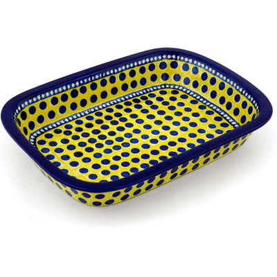 Polish Pottery Rectangular Baker with Grip Lip 12-inch Sunshine And Dots