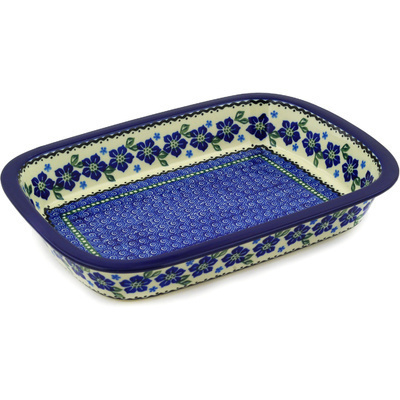 Polish Pottery Rectangular Baker with Grip Lip 12-inch Vinca Wreath