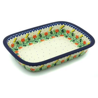 Polish Pottery Rectangular Baker with Grip Lip 12-inch Vine Of Love