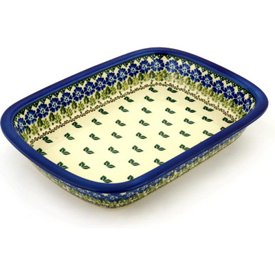 Polish Pottery Rectangular Baker with Grip Lip 12-inch Wondering Leaves