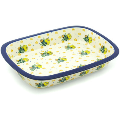 Polish Pottery Rectangular Baker with Grip Lip 12-inch Yellow Rose Of Texas