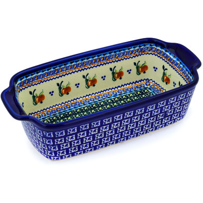Polish Pottery Rectangular Baker with Handles 10&quot; Apple Pears