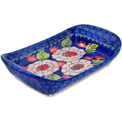 Polish Pottery Rectangular Baker with Handles 10&quot; Blossoming Petals UNIKAT