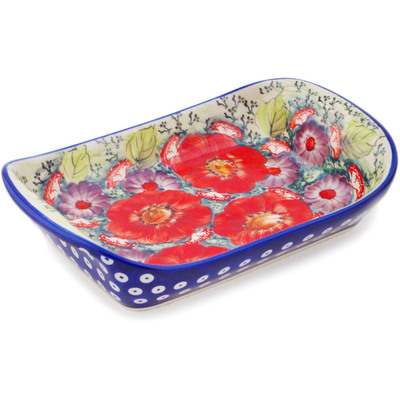 Polish Pottery Rectangular Baker with Handles 10&quot; Blue Eyes Bouquet UNIKAT