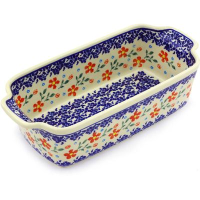 Polish Pottery Rectangular Baker with Handles 10&quot; Country Garden