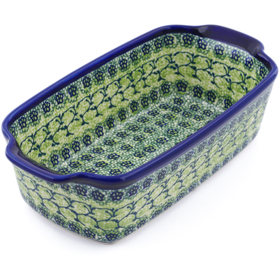 Polish Pottery Rectangular Baker with Handles 10&quot; Emerald Forest