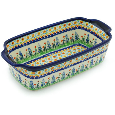 Polish Pottery Rectangular Baker with Handles 10"