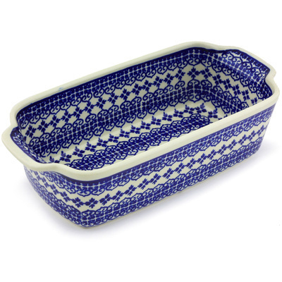 Polish Pottery Rectangular Baker with Handles 10&quot; Kuchen And Kisses