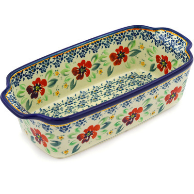 Polish Pottery Rectangular Baker with Handles 10&quot; Nightingale Flower