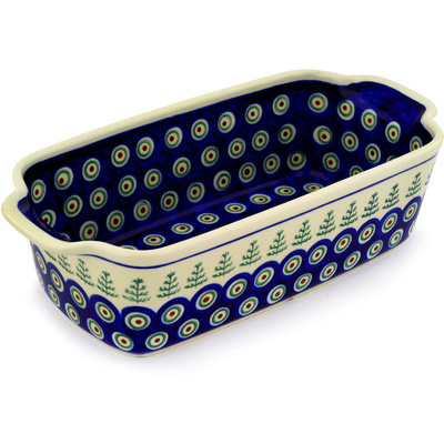 Polish Pottery Rectangular Baker with Handles 10" Peacock Christmas
