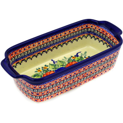 Polish Pottery Rectangular Baker with Handles 10&quot; Spring Splendor UNIKAT