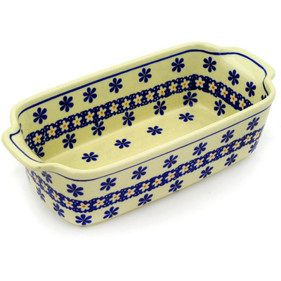 Polish Pottery Rectangular Baker with Handles 10&quot; Traditional Daisies