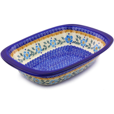 Polish Pottery Rectangular Baker with Handles 11&quot; Blue Cornflower