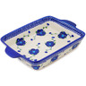 Polish Pottery Rectangular Baker with Handles 11" Blue Poppies