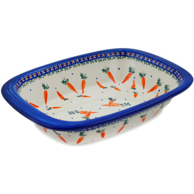 Polish Pottery Rectangular Baker with Handles 11&quot; Carrot Delight