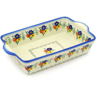 Polish Pottery Rectangular Baker with Handles 11&quot;