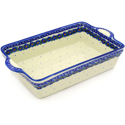 Polish Pottery Rectangular Baker with Handles 11&quot;