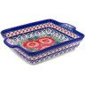 Polish Pottery Rectangular Baker with Handles 11&quot; Happiness UNIKAT