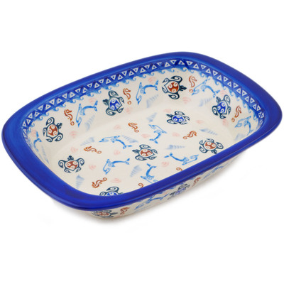 Polish Pottery Rectangular Baker with Handles 11&quot; Hawaiian Sea Turtle - Honu