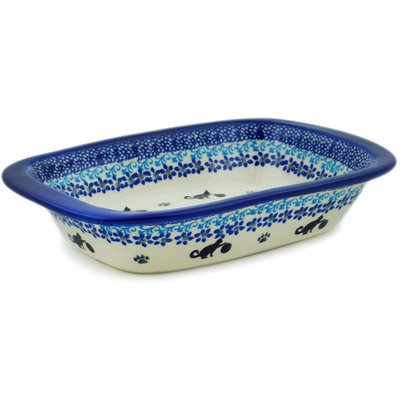 Polish Pottery Rectangular Baker with Handles 11" Kitty Paw Play Time