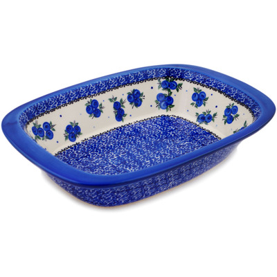 Polish Pottery Rectangular Baker with Handles 11&quot; Lovely Blueberries