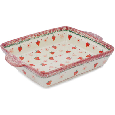 Polish Pottery Rectangular Baker with Handles 11" New Berry Blooms