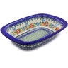 Polish Pottery Rectangular Baker with Handles 11&quot; Ring Of Flowers UNIKAT