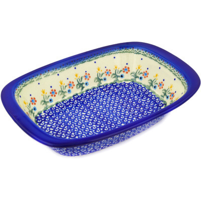 Polish Pottery Rectangular Baker with Handles 11&quot; Spring Flowers