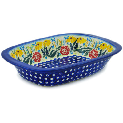 Polish Pottery Rectangular Baker with Handles 11&quot; Summer&#039;s Garden UNIKAT