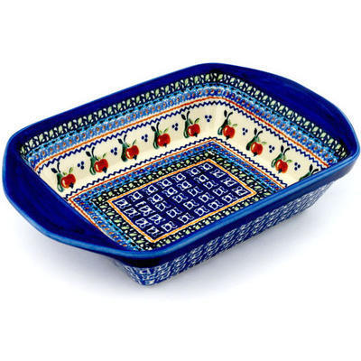 Polish Pottery Rectangular Baker with Handles 12&quot; Apple Pears