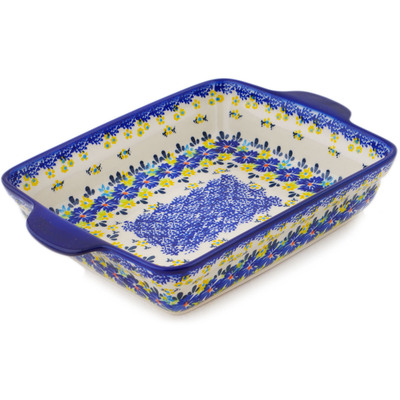 Polish Pottery Rectangular Baker with Handles 12" Cornflower Meadow