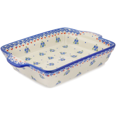 Polish Pottery Rectangular Baker with Handles 12" Daisy Dollops