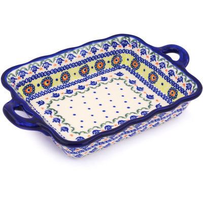 Polish Pottery Rectangular Baker with Handles 12&quot; Hearts Around Hearts