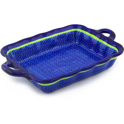 Polish Pottery Rectangular Baker with Handles 12" Midnight Eclipse