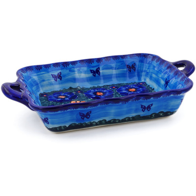 Polish Pottery Rectangular Baker with Handles 12" Midnight Garden UNIKAT