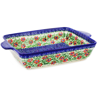 Polish Pottery Rectangular Baker with Handles 12" Midsummer Bloom