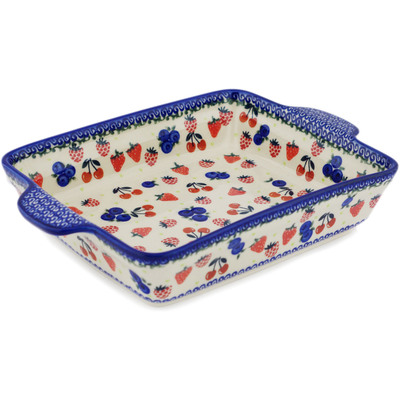 Polish Pottery Rectangular Baker with Handles 12" Mixed Berry