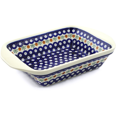 Polish Pottery Rectangular Baker with Handles 12&quot; Mosquito
