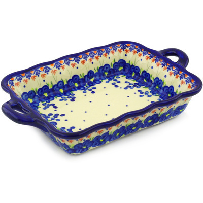 Polish Pottery Rectangular Baker with Handles 12" Passion Poppy