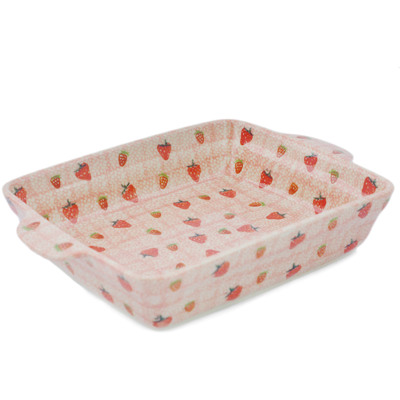 Polish Pottery Rectangular Baker with Handles 12" Scrumptious Strawberries