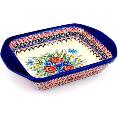 Polish Pottery Rectangular Baker with Handles 12&quot; Spring Splendor UNIKAT