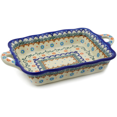 Polish Pottery Rectangular Baker with Handles 12" Sunflower Dance