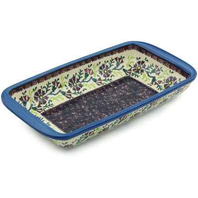 Polish Pottery Rectangular Baker with Handles 12&quot; Sweet Purple Floral
