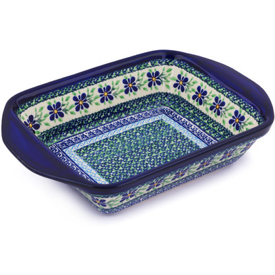 Polish Pottery Rectangular Baker with Handles 12&quot; Sweet Violet