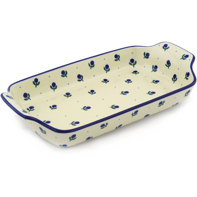 Polish Pottery Rectangular Baker with Handles 13&quot; Blue Buds
