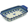 Polish Pottery Rectangular Baker with Handles 13&quot; Blue Butterfly